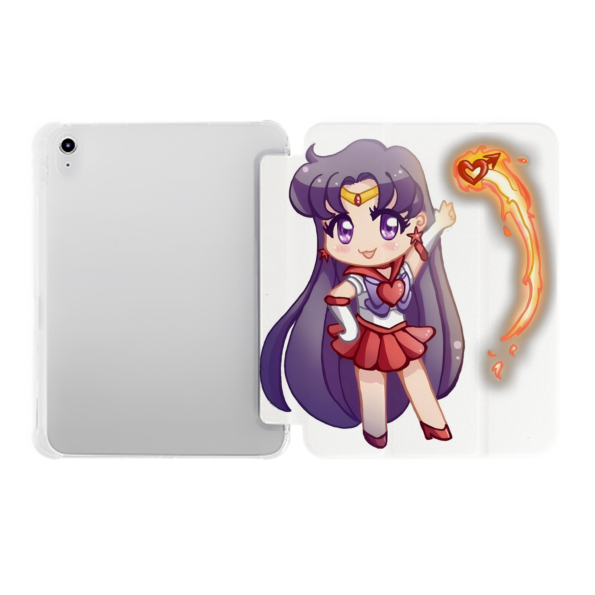 （画像用） 美少女戦士セーラームーン 火野レイ ひの レイ Sailor Moon Hino Rei （セーラーマーズ,Sailor Mars） IPad ケース ペン収納付き 三つ折りスタンド PUレザー×シリコン 対応機種9.5/10.5/10.9インチ
